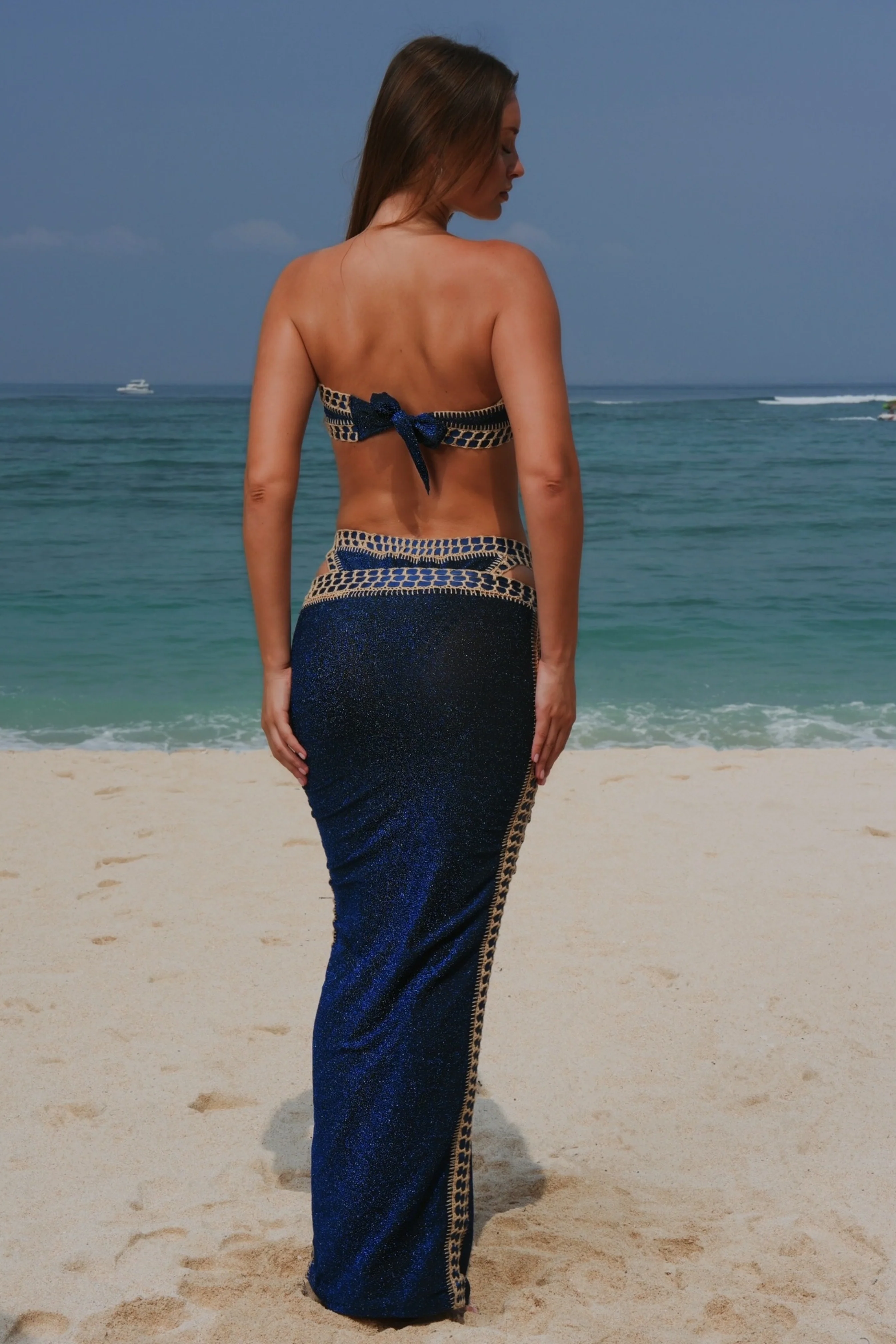 'Navy' Ariella Lurex Maxi Skirt - Image 4