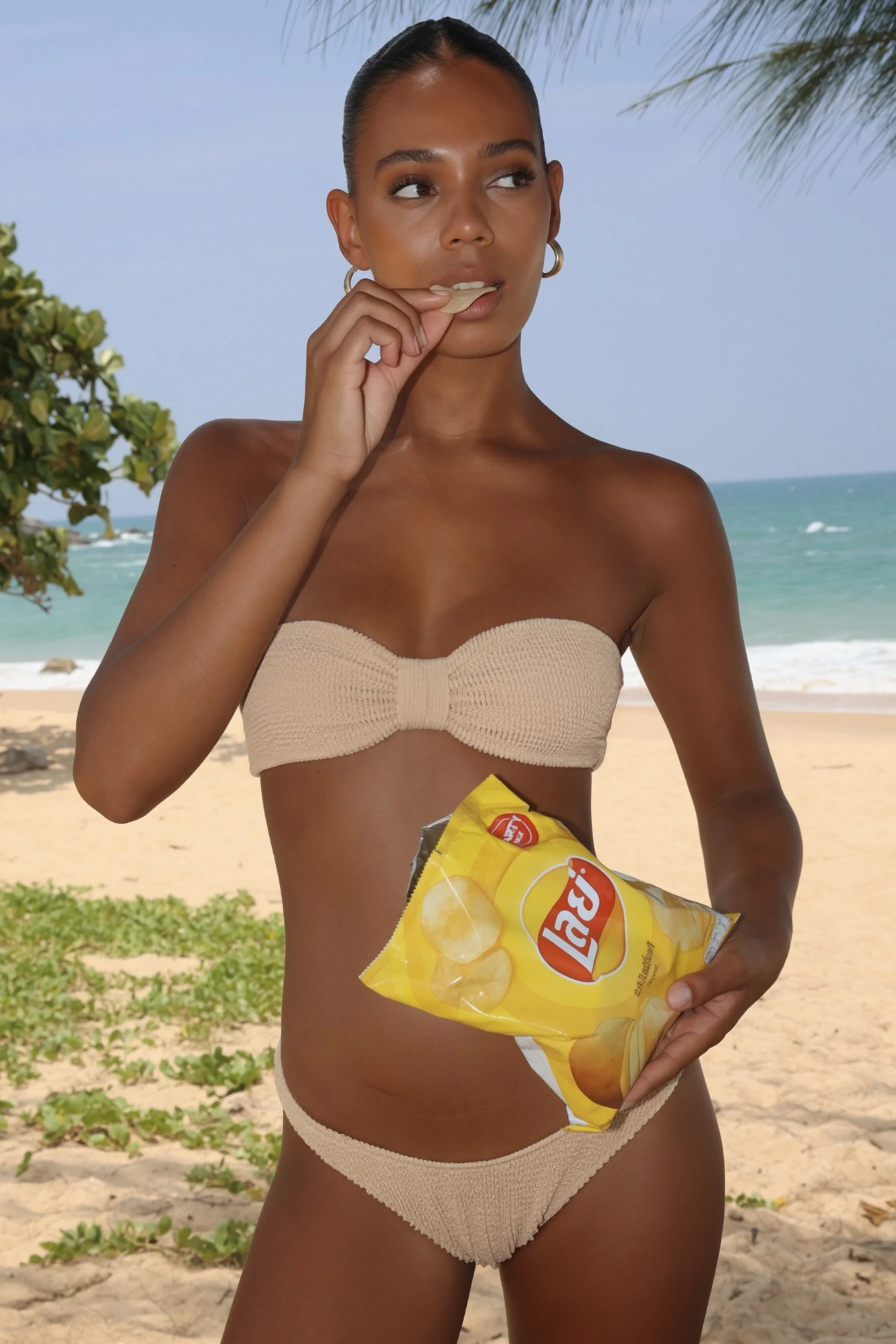 'Light Caramel' Scrunch Bandeau Bikini Top - Image 2