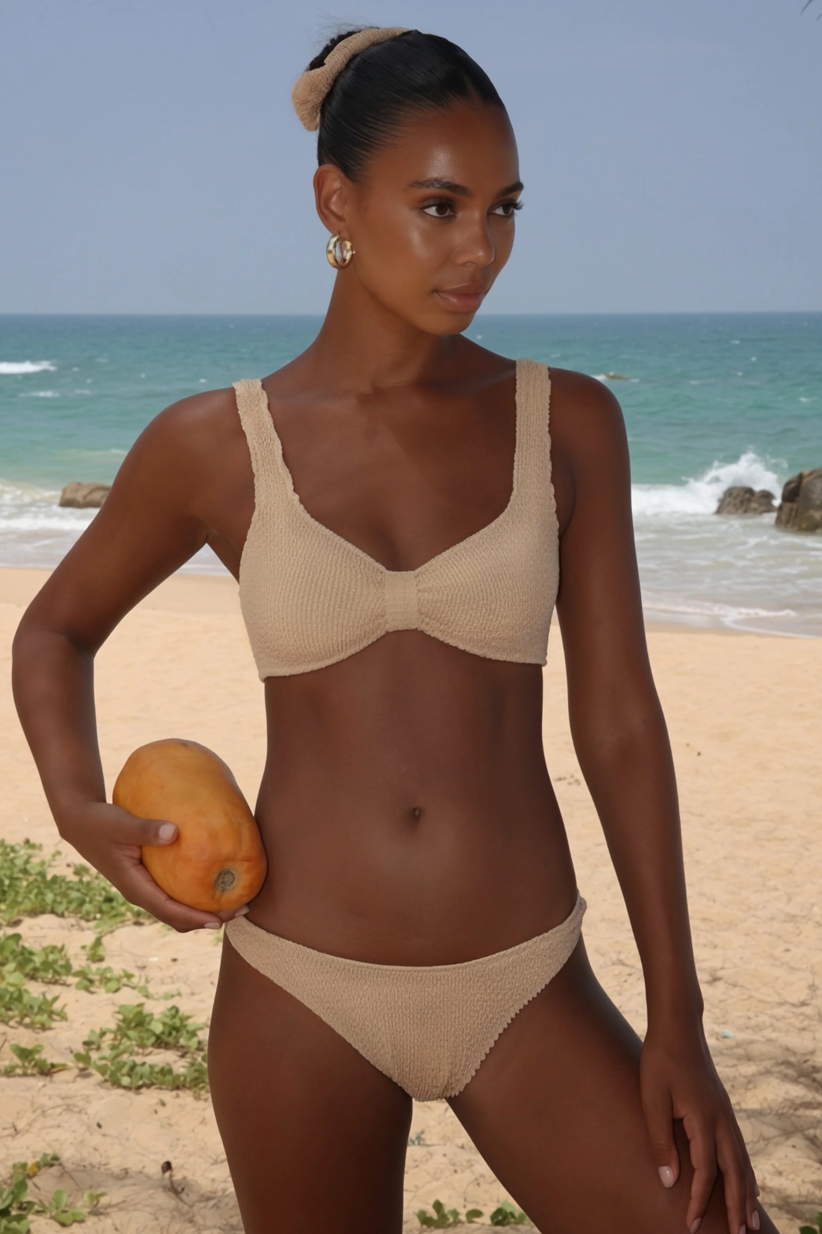 'Light Caramel' Scrunch Knot Bikini Top - Image 3